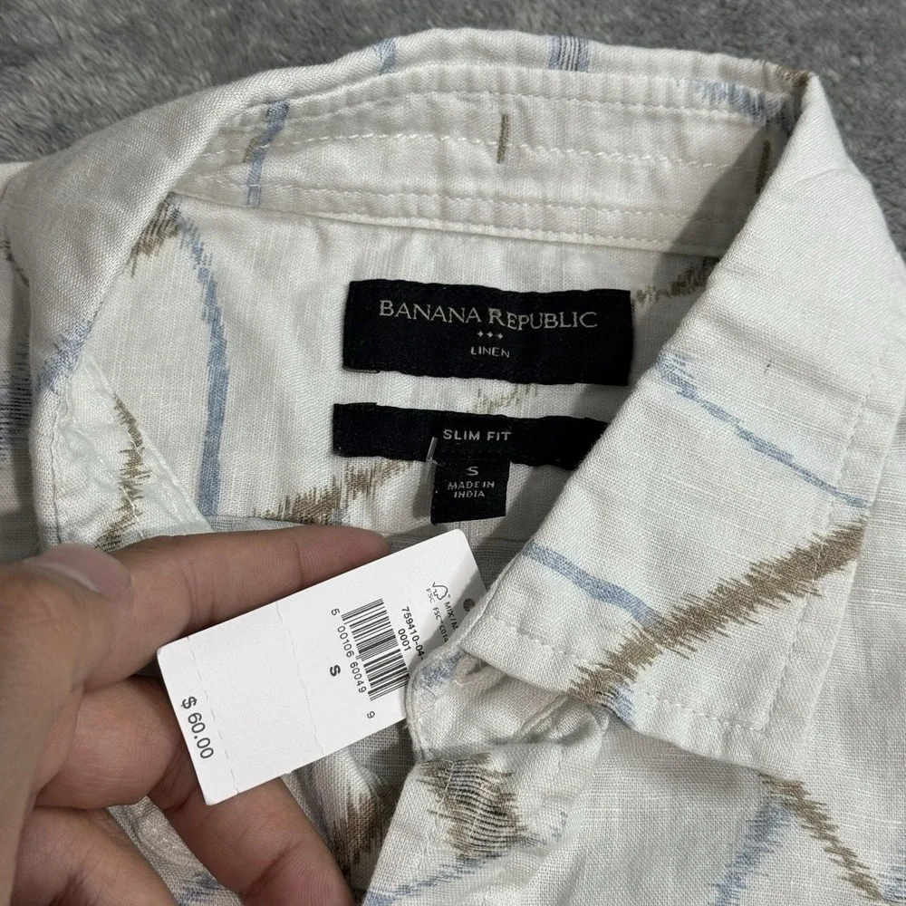 Banana Republic NWT Geometric Art Linen Blend Slim Fit Button Shirt Mens S Beach